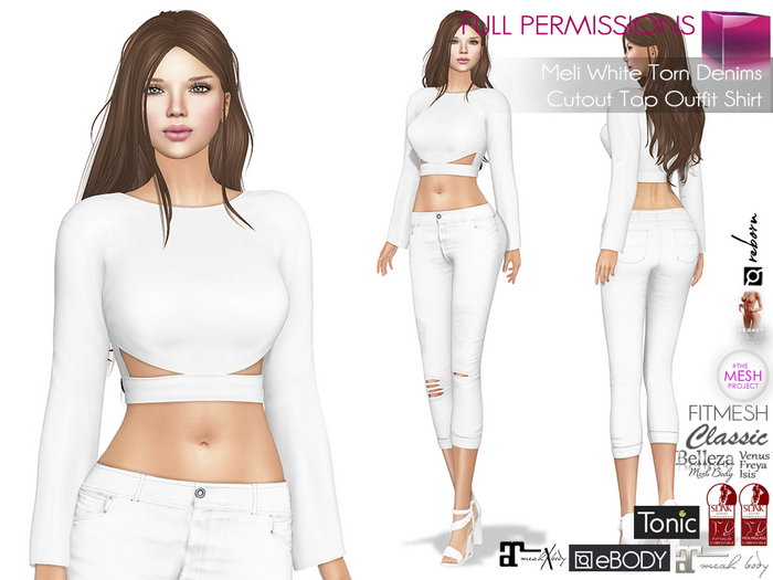 Full Perm Female White Cutout Top Slink Maitreya 5.3 LaraX Belleza Tonic TMP Hourglass Ebody Reborn Legacy