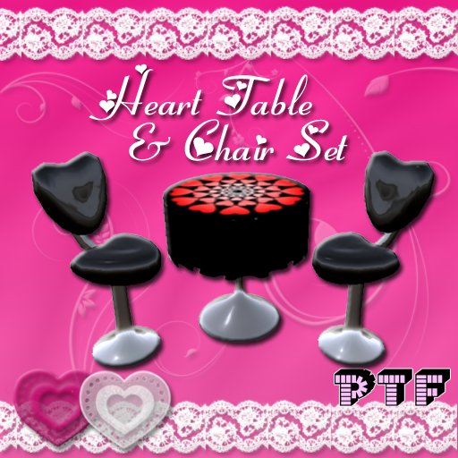 PTF Heart Round Table And Chair Set BLACK CIRCLE HEARTS *VALENTINE'S DAY*