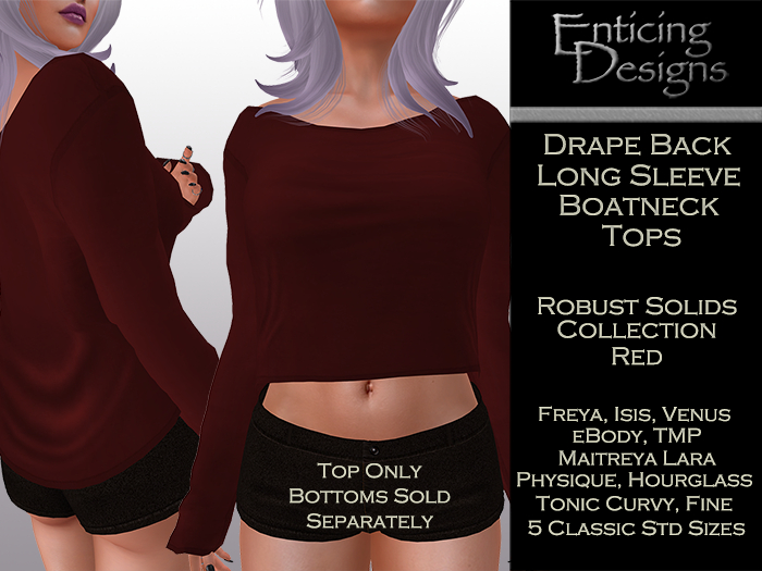 *ED Drape Back Boatneck Long Sleeve Top - Solid Red
