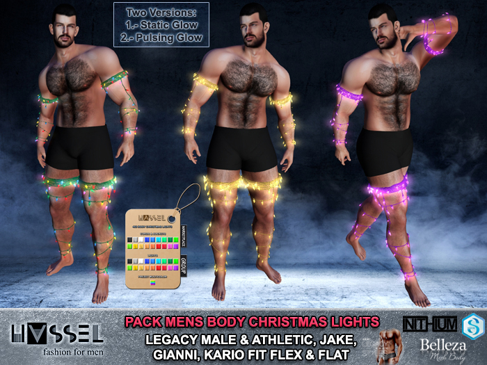 (HASSEL) PACK MEN’S BODY CHRISTMAS LIGHTS LEGACY MALE, LEGACY ATHLETIC, JAKE, GIANNI, INITHIUM KARIO FIT FLEX FLAT 463