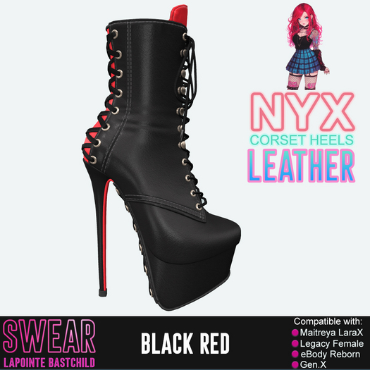 Heels - Nyx Corset LEATHER BLACK RED