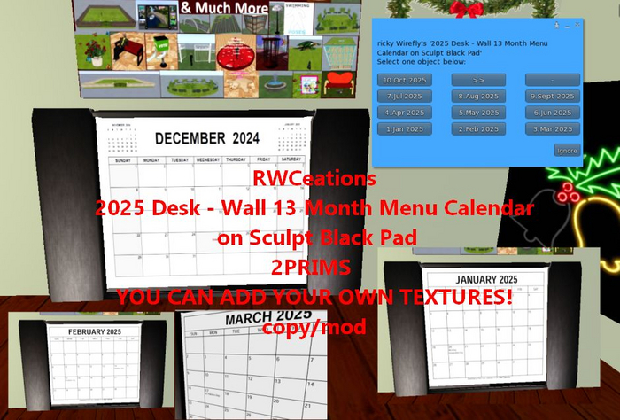 13 Mo 2025 Desk or Wall Menu Driven Calander on Sculpt Pad Box