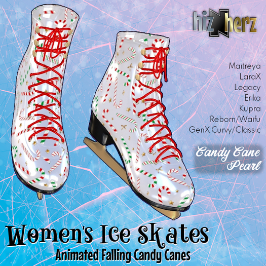 hizNherz Candy Cane Pearl Ice Skates (Animated) **MANY MORE COLORS IN-STORE**