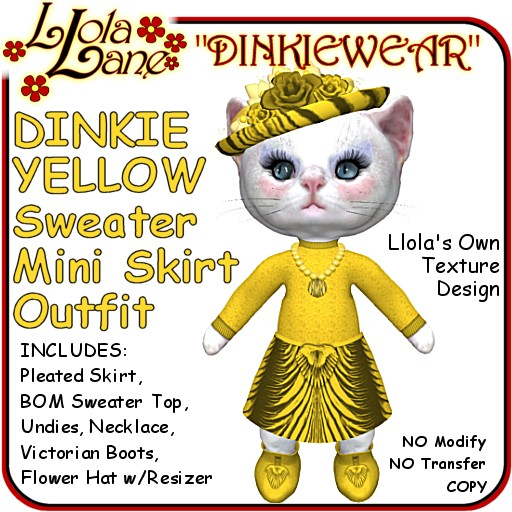 dinkie tiny DINKIEWEAR yellow BOM SWEATER/MINI SKIRT OUTFIT