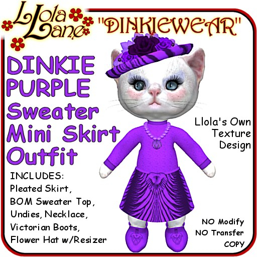 dinkie tiny DINKIEWEAR purple BOM SWEATER/MINI SKIRT OUTFIT