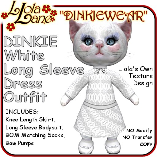 dinkie tiny DINKIEWEAR white LONG SLEEVE DRESS Outfit