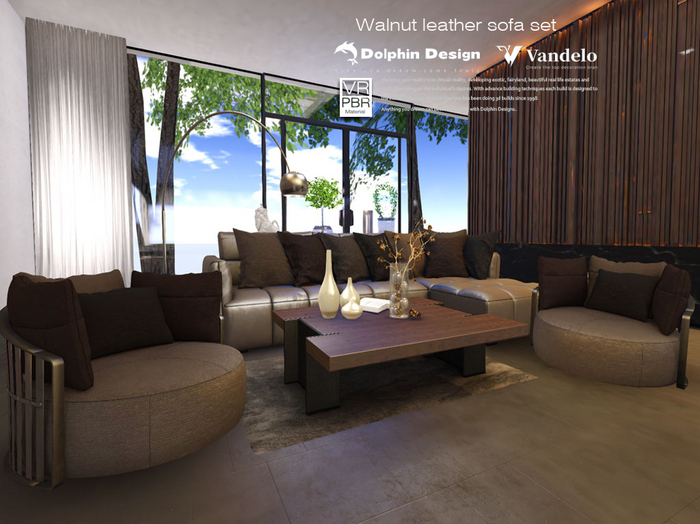 [Dolphin Design]Walnut leather couch Set