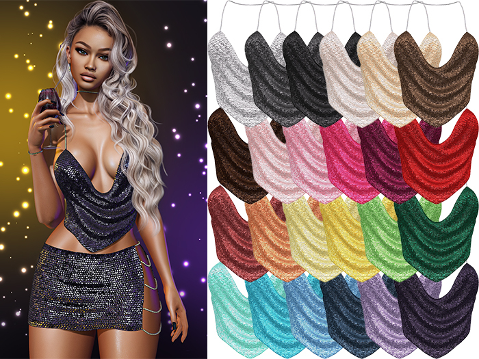 Geri New Year's Eve Sequin Halter Top 2.0 [FATPACK] - Maitreya Lara • LaraX • Petite • PetiteX • Legacy • Reborn