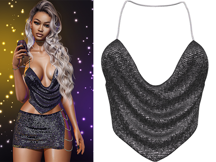 Geri New Year's Eve Sequin Halter Top 2.0 [Grey] - Maitreya Lara • LaraX • Petite • PetiteX • Legacy • Reborn