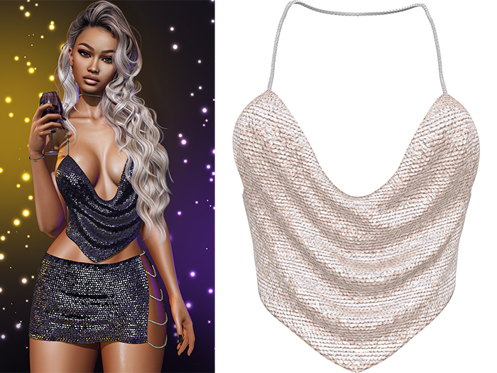 Geri New Year's Eve Sequin Halter Top 2.0 [Sand] - Maitreya Lara • LaraX • Petite • PetiteX • Legacy • Reborn