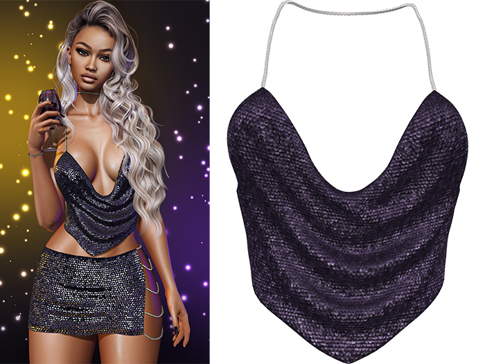Geri New Year's Eve Sequin Halter Top 2.0 [Eggplant] - Maitreya Lara • LaraX • Petite • PetiteX • Legacy • Reborn