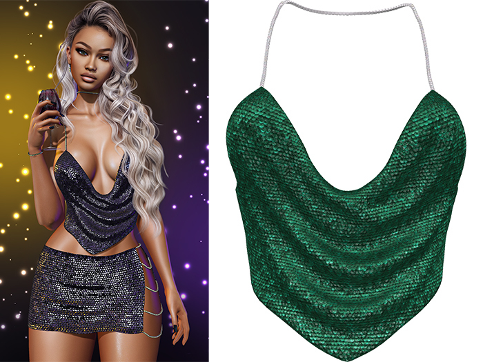Geri New Year's Eve Sequin Halter Top 2.0 [Emerald] - Maitreya Lara • LaraX • Petite • PetiteX • Legacy • Reborn