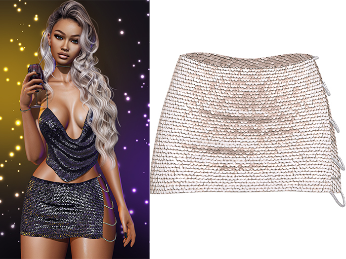 Geri New Year's Eve Sequin Skirt 2.0 [Sand] - Maitreya Lara • LaraX • Petite • PetiteX • Legacy • Reborn