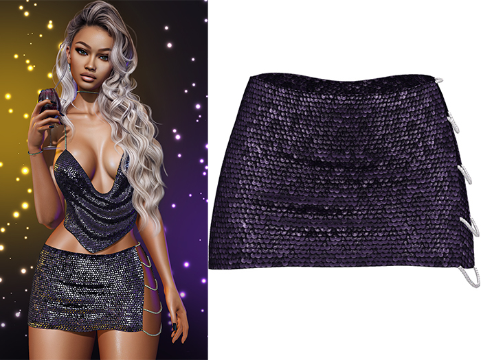 Geri New Year's Eve Sequin Skirt 2.0 [Eggplant] - Maitreya Lara • LaraX • Petite • PetiteX • Legacy • Reborn