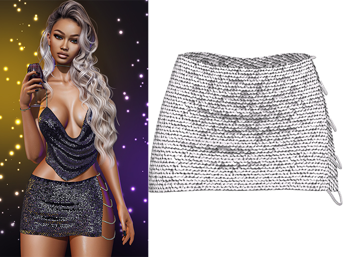 Geri New Year's Eve Sequin Skirt 2.0 [White] - Maitreya Lara • LaraX • Petite • PetiteX • Legacy • Reborn