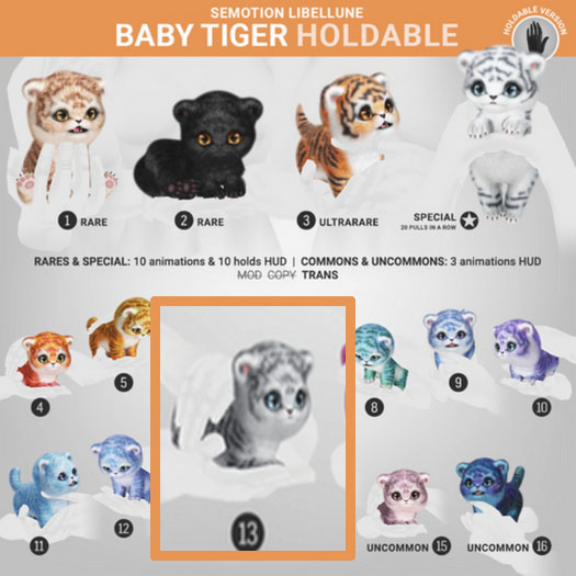 SEmotion Libellune Baby Tiger Holdable COMMON 13