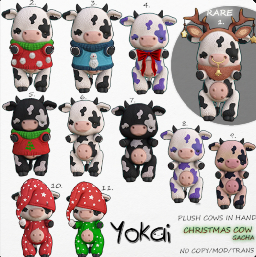 1.YOKAI - Christmas Cow - Deer Cow RARE