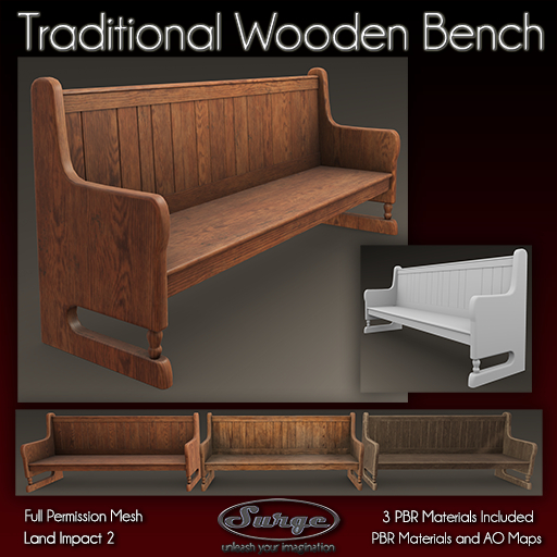 Traditional Wooden Bench - Full Permission Mesh