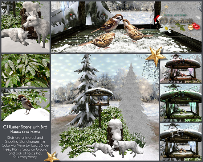 CJ Winter Scene with Bird House and Foxes