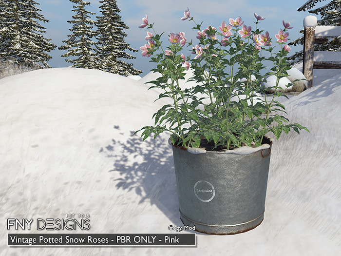 :FNY: Designs - Vintage Potted Snow Roses PBR PINK