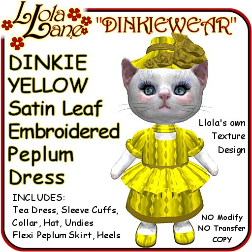 dinkie tiny DINKIEWEAR YELLOW Satin Leaf Embroidered Peplum Dress Outfit