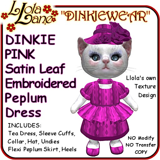 dinkie tiny DINKIEWEAR PINK Satin Leaf Embroidered Peplum Dress Outfit