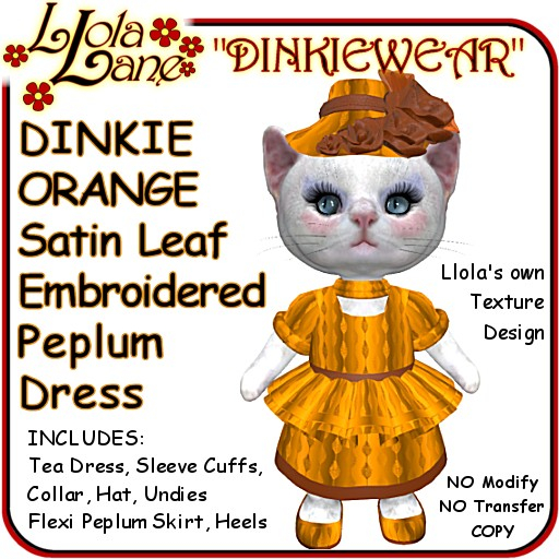 dinkie tiny DINKIEWEAR ORANGE Satin Leaf Embroidered Peplum Dress Outfit