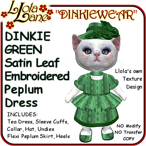dinkie tiny DINKIEWEAR GREEN Satin Leaf Embroidered Peplum Dress Outfit