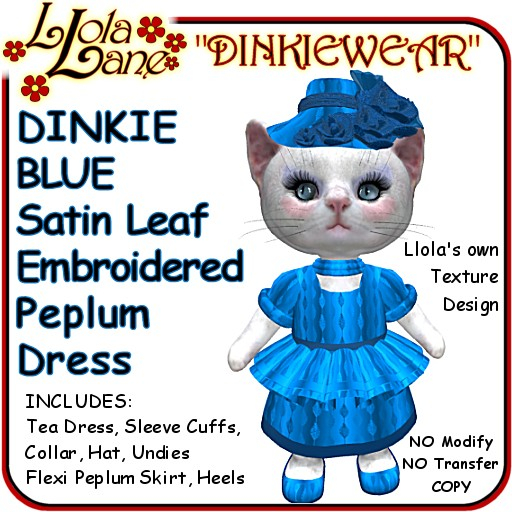 dinkie tiny DINKIEWEAR BLUE Satin Leaf Embroidered Peplum Dress Outfit