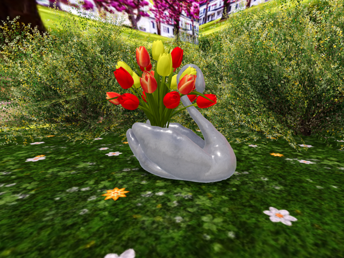 Silver Swan 1 with  Tulips Red/Yellow - PBR