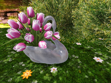 Silver Swan with Tulips in Pink and White