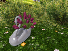 Silver Swan with Purple Tulips