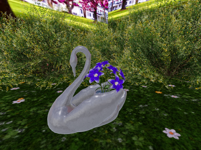 Silver Swan with Blue Flowers