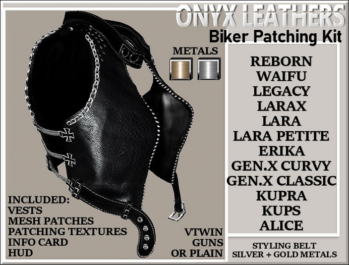 Black Leather Patching Kit for Bikers - Crosses Version v2