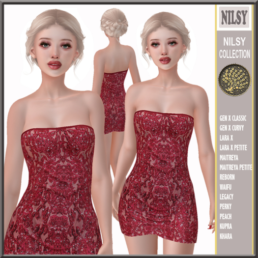 BEADED RED APPLIQUE DRESS