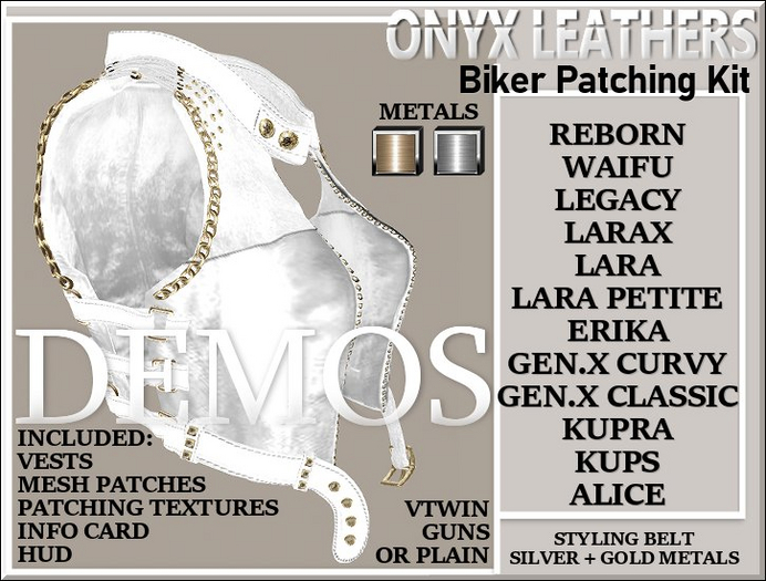 Demos for White + Gold Bikers Patching kit - v4