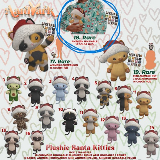 18. Aardvark : Plushie Santa Kitties [REZ] RARE