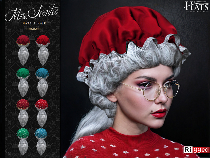 [HW] CHRISTMAS MRS SANTA HATS W HAIR