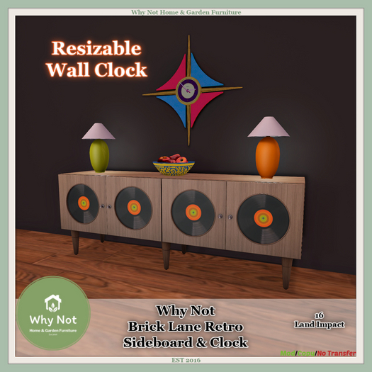Why Not - Brick Lane Retro Sideboard & Clock-Boxed