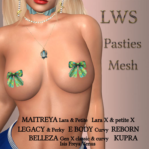 "LWS" Pasties - Mesh CHRISTMAS GREEN BOW
