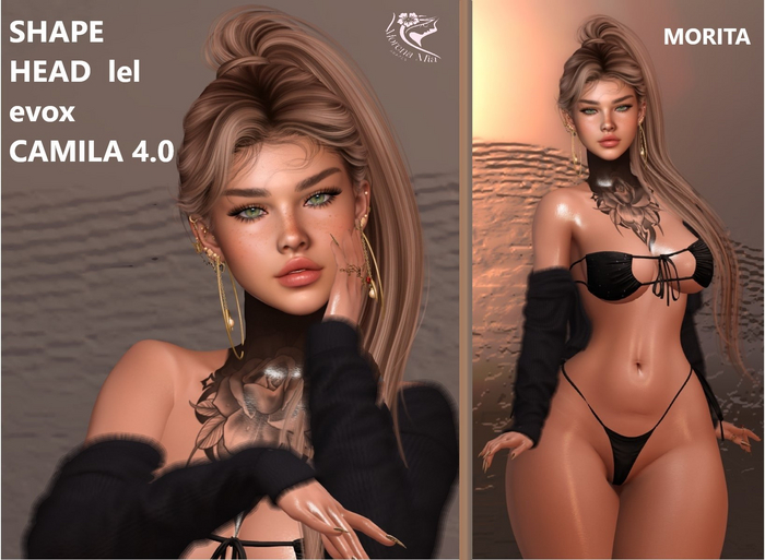MORITA SHAPE HEAD EvoX  CAMILA  4.0 Lelutka (Maitreya,larax,legacy,,Reborn,Erika ,,Belleza Gen.X Curvy.Kupra