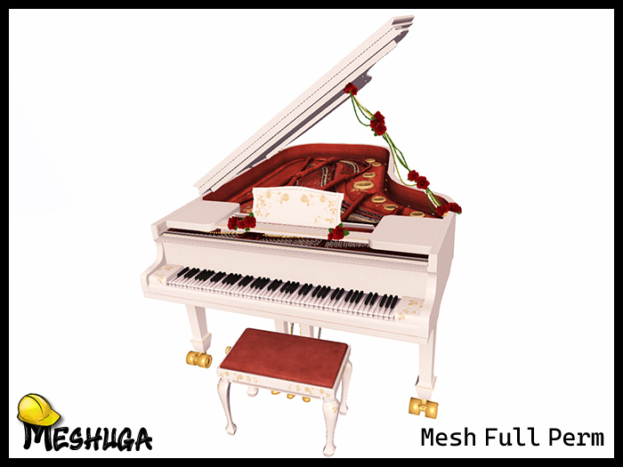 Meshuga Valentines Grand Piano w/ Roses  FULL PERM MESH
