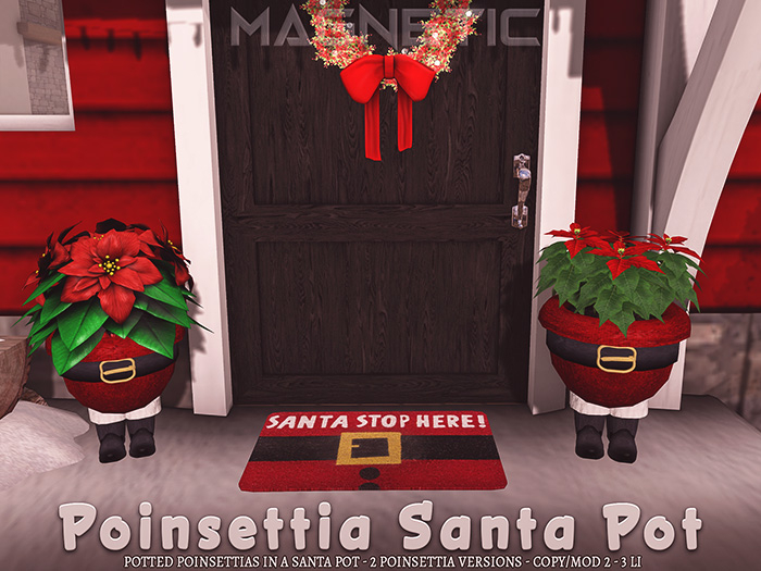 Magnetic - Poinsettia Santa Pot