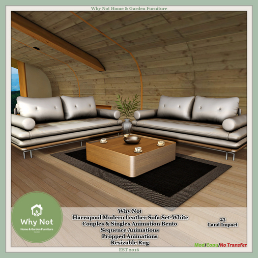 Why Not - Harrapool Modern Leather Sofa Set-White-Boxed