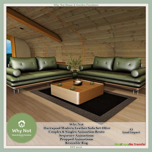 Why Not - Harrapool Modern Leather Sofa Set-Olive-Boxed