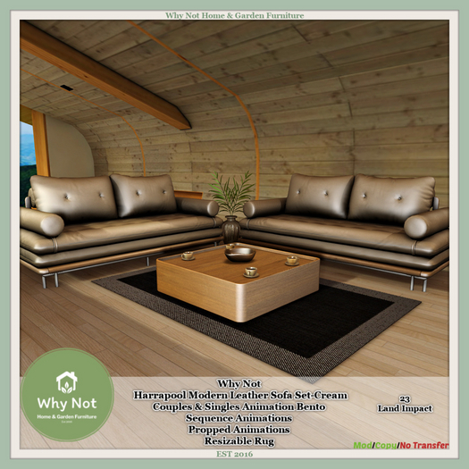 Why Not - Harrapool Modern Leather Sofa Set-Cream-Boxed