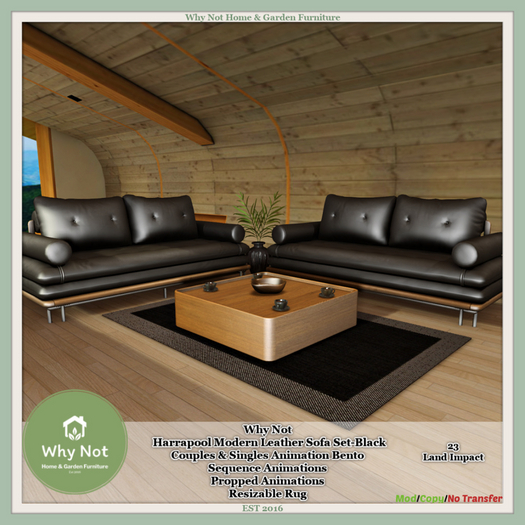 Why Not - Harrapool Modern Leather Sofa Set-Black-Boxed