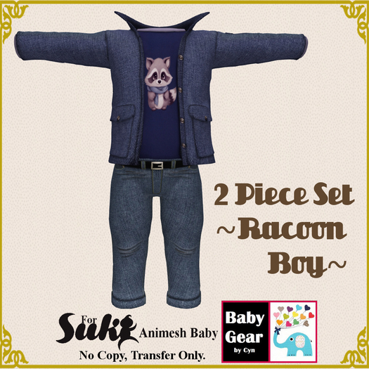 Suki Baby Jacket Pant Set - Racoon Boy (Bag)