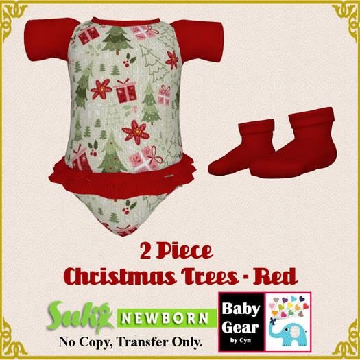 Suki Newborn Skirt Onesie - Christmas Trees Red (Bag)
