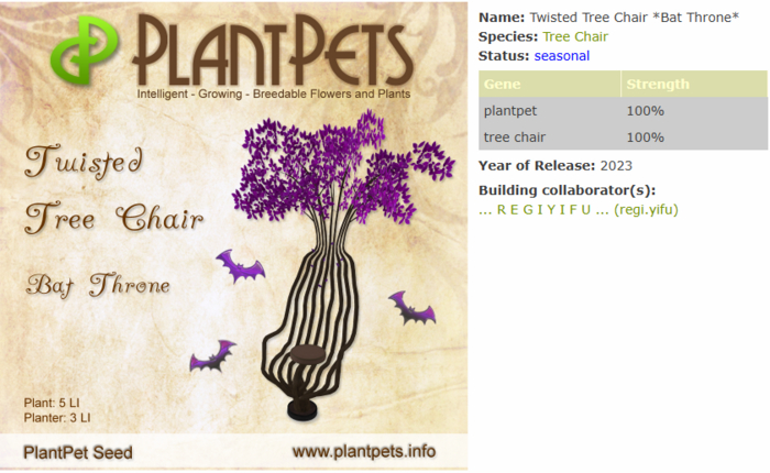 PlantPet Seed [Twisted Tree Chair *Bat Throne*]